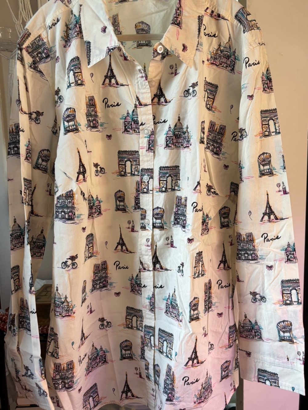 Talbots White Paris Landmark Print Button-Down Shirt